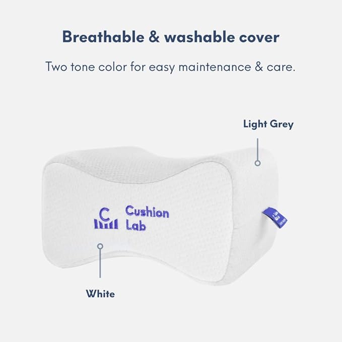 Cushion Lab Extra Dense Orthopedic Knee Pillow for Back Pain Relief, Leg Pain, Hip, Pregnancy, Sciatica & Joint Pain - Memory Foam Wedge Pillow Contour