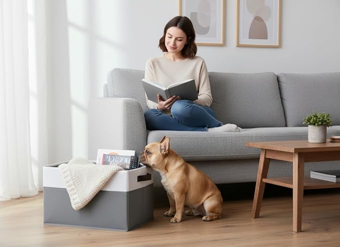 Cupic Cupid Storage Bins Closet, Fabric Closet Organizers and Storage, 4-Pack Baskets for Organizing, Large Storage Boxes with Handles for Clothes and Toys, Gray and White