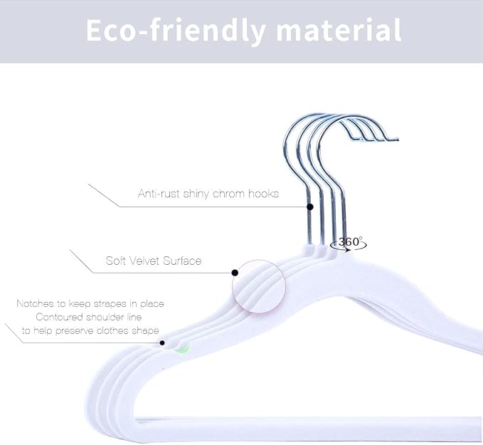 Kids Velvet Clothes Hangers, Non Slip Baby Hangers White (11.6" Inch - 40 Pack)