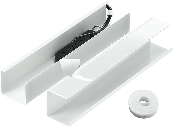 2 Pack No-Screw Cable Management Under Desk, Self-Adhesive Cord Organizer, Wire Management Tray for Office and Home (White)
