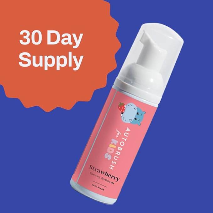 autobrush Kids Fluoride-Free Foaming Toothpaste Strawberry Flavor for Electric or U-Shaped Toothbrush, SLS-Free, Training Toothpaste, Anti-Cavity (1 Pack)