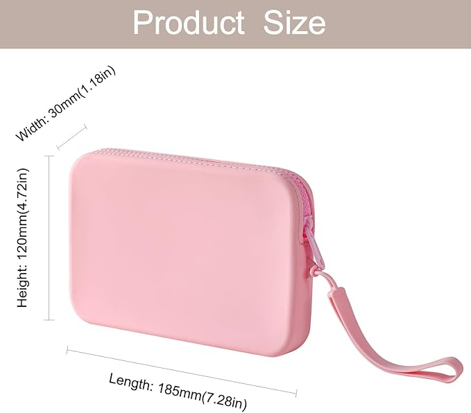 WHHJM Large Silicone Multifunctional Essential Bag Portable Travel Makeup Bag for Women Men Cards Cash Bag Zipper Pouch (Pink)