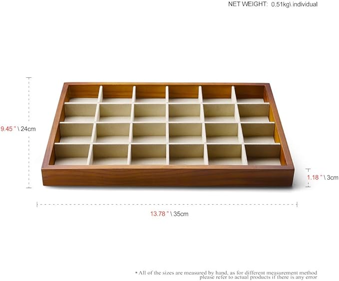 Oirlv 24 Grid Wood Jewelry Tray Microfiber Interior Jewelry Drawer Organizer Showcase Display Box Ring Earrings Holder