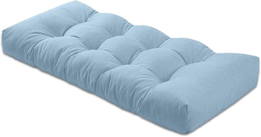 Bench Cushion 30 inches,Indoor/Outdoor Non-Slip Tufted Cushions, Premium Waterproof Linen, Soft Piano Sofa Cushions, Entryway Storage, Bay Window, High-Density Memory Foam(Grey Blue-30x14x4in)