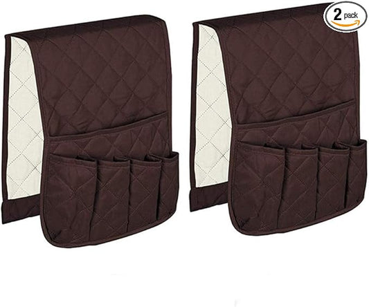 2 Pack Non-Slip Couch Sofa Chair Armrest Organizer 5 Pockets Armchair Caddy Smart Phone, Book, Magazines, Ipad, TV Remote Control Holder (Brown)
