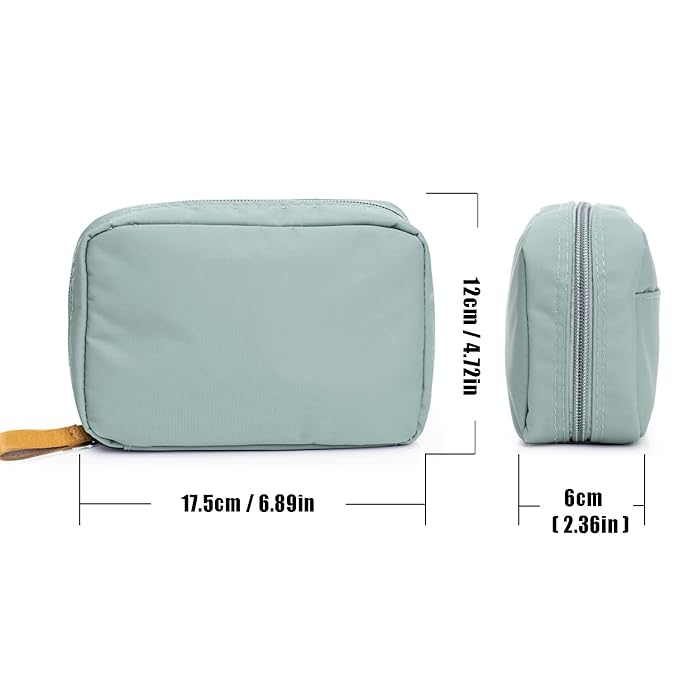 Hekyip Rectangular Beauty Bag, Small Travel Makeup Bag for Purse, Portable Waterproof Cosmetic Pouch for Ladies Women (Rectangular Mint Blue)