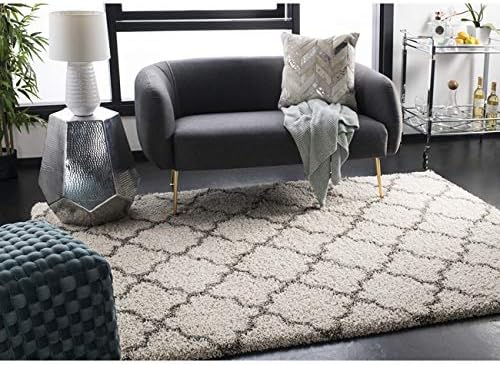 SAFAVIEH Hudson Shag Collection Area Rug - 7' Square, Ivory & Grey, Moroccan Trellis Design, Non-Shedding & Easy Care, 2-inch Thick Ideal for High Traffic Areas in Living Room, Bedroom (SGH282A)