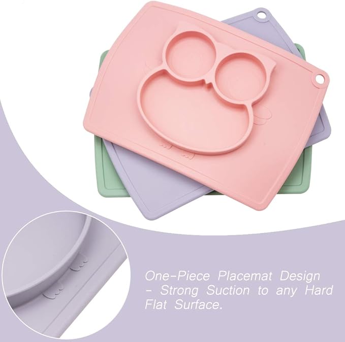 Qshare Toddler Plate, Portable Baby Plate for Toddlers and Kids, BPA-Free Strong Suction Plates for Toddlers, Dishwasher and Microwave Safe Silicone Placemat 11x8x1 inch