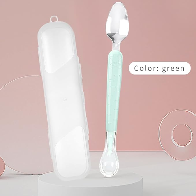 Double Head Baby Silicone Food Spoon (green), Baby Fruit Scraping Mud Spoon, Feeding Spoons Training Spoon for Infants, baby led weaning supplies (Green)