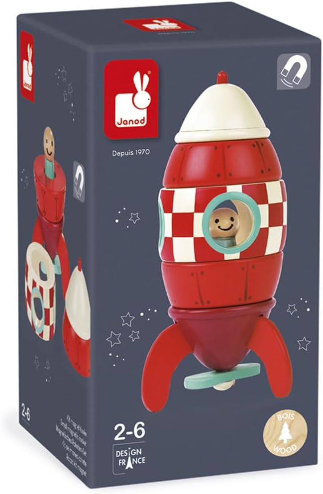 Janod Small Wood Magnetic Rocket Kit – 2 in 1 Game - Ages 2-6 - J05207