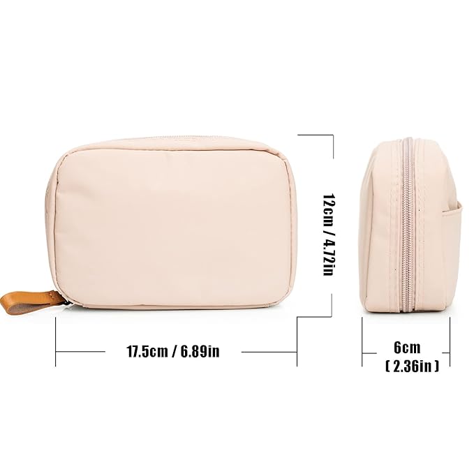 Hekyip Rectangular Beauty Bag, Small Travel Makeup Bag for Purse, Portable Waterproof Cosmetic Pouch for Ladies Women (Rectangular - Beige)