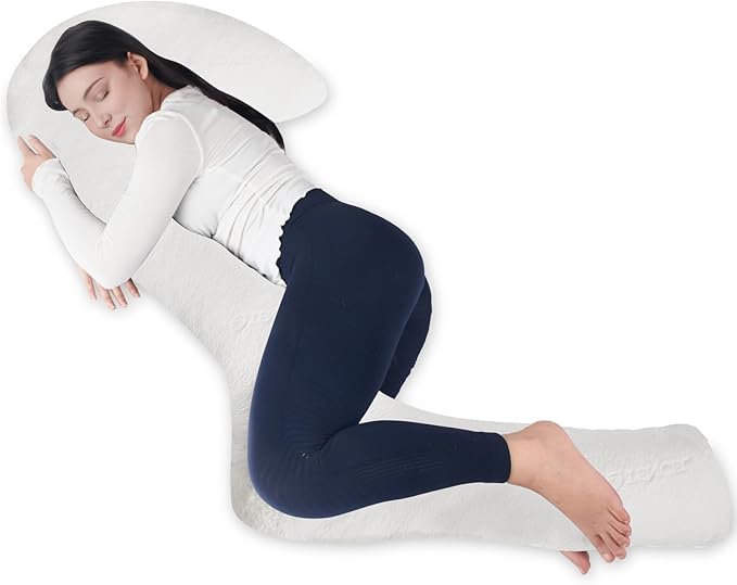 Body Pillow with Cover, 68 Inches Memory Foam Full Body Pillow for Side Sleeper, Long Pregnancy Pillow with Contour Support for Back, Knee, Leg Relief - Medium White