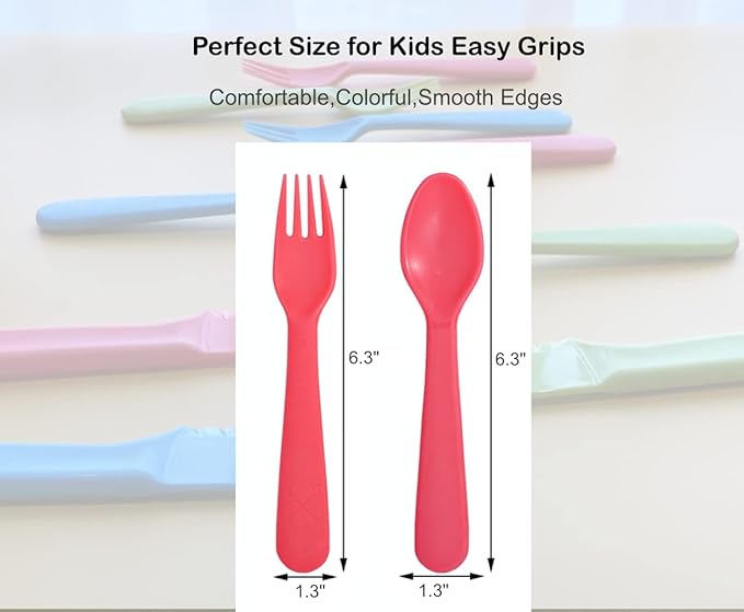 Jawbush 16 Pcs Kids Utensils Set, Plastic Kids Forks and Spoons Set, Reusable Toddler Utensils Kids Silverware Cutlery Set, Durable Flatware Set for Lunch Box, Easy to Use for Kids and Adults,BPA Free