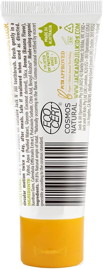 Jack N' Jill Natural Toddler Toothpaste for Baby, Kids and Infants 6 Months & Up, Fluoride Free Training Toothpaste for Toddlers 1-3 (1.76 Fl Oz (Pack of 6), Banana)