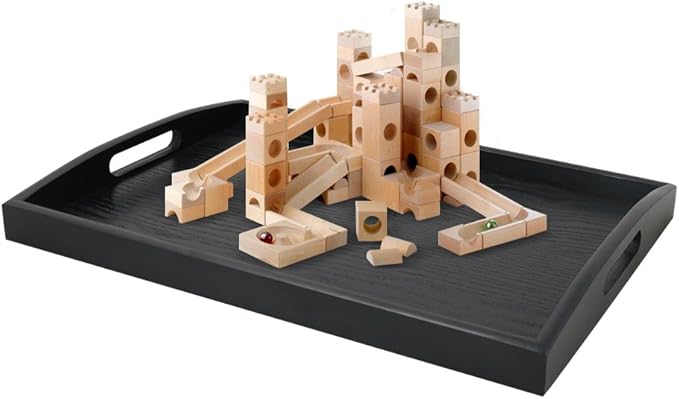 DILLMAN Serving Tray Large Black Wood Rectangle Food Tray Butler Tray Breakfast Tray with Handles (Small)