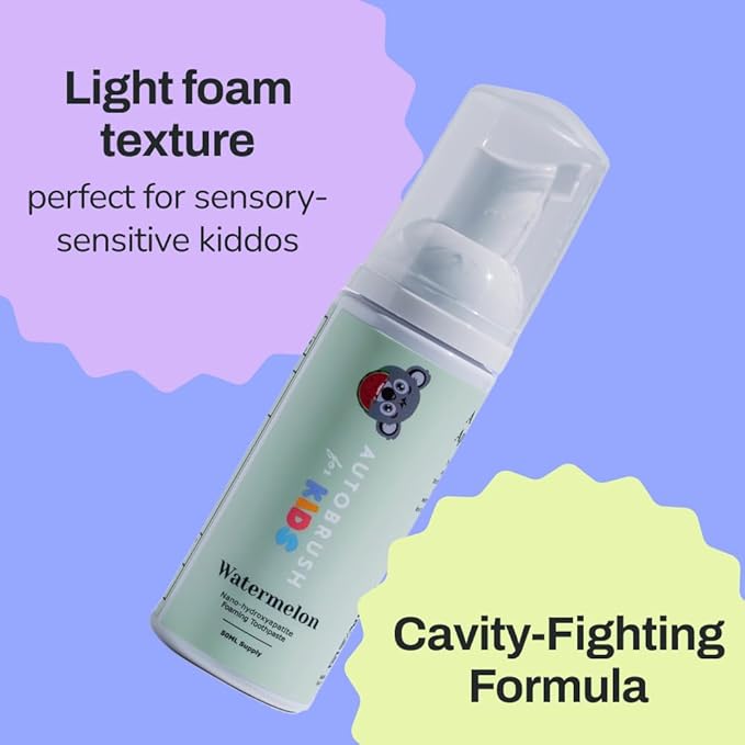 autobrush Kids Fluoride-Free Foaming Toothpaste Watermelon Flavor for Electric or U-Shaped Toothbrush, SLS-Free, Training Toothpaste, Anti-Cavity (1 Pack)
