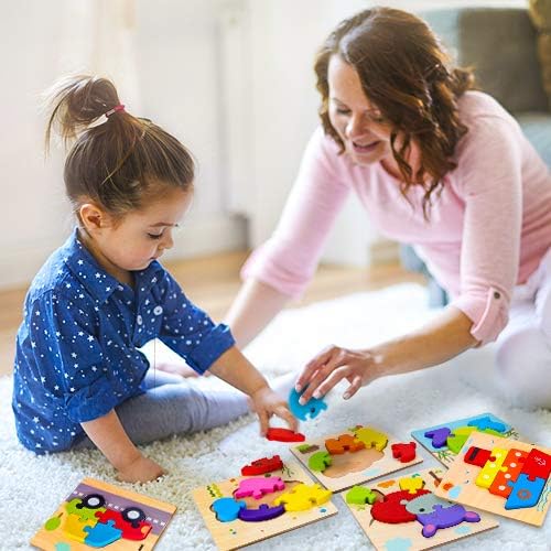 SKYFIELD Wooden Animal Toddler Puzzles for 1 2 3 Years Old Boys & Girls, Baby STEM Educational Toy Gift with 4 Animals Montessori Bright Color Shapes Learning Puzzles,Great Gift Ideas for 1-3