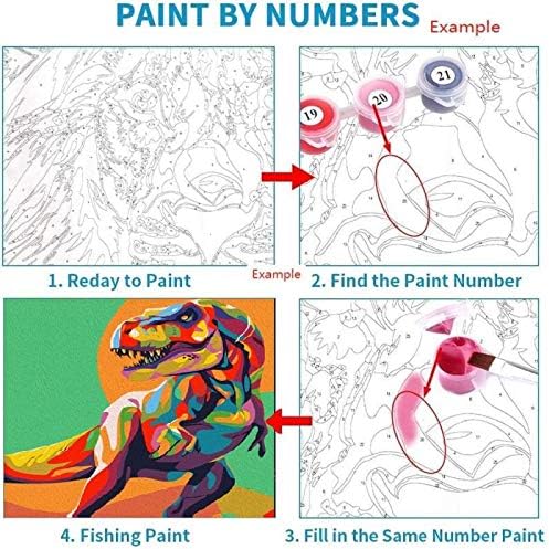 Elftoyer Paint by Numbers for Kids & Adults & Beginner, DIY Canvas Painting Gift Kits for Home Decoration - Colorful Dinosaurs 16 x 20 inch (Without Framed)
