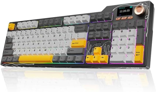 Ajazz AK35I V4 Customizable Wireless Gaming Mechanical Keyboard, Wired/Wireless 2.4G/BT, Gasket Structure, 10000mAh Battery, Full-Color RGB, 1.14-inch Color Screen, Knob, Multi-Function Keys.