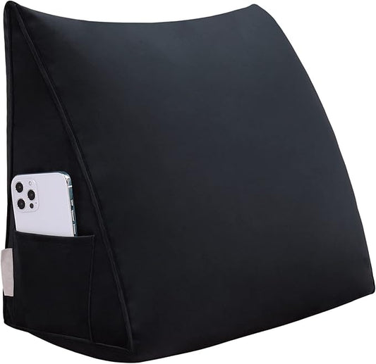 Bed Wedge Pillow for Headboard Small Bolster Pillow Reading Pillows for Sitting Up in Bed Adult, Triangular Backrest Cushion Book Pillows for Daybed Couch Support Upholstered Black