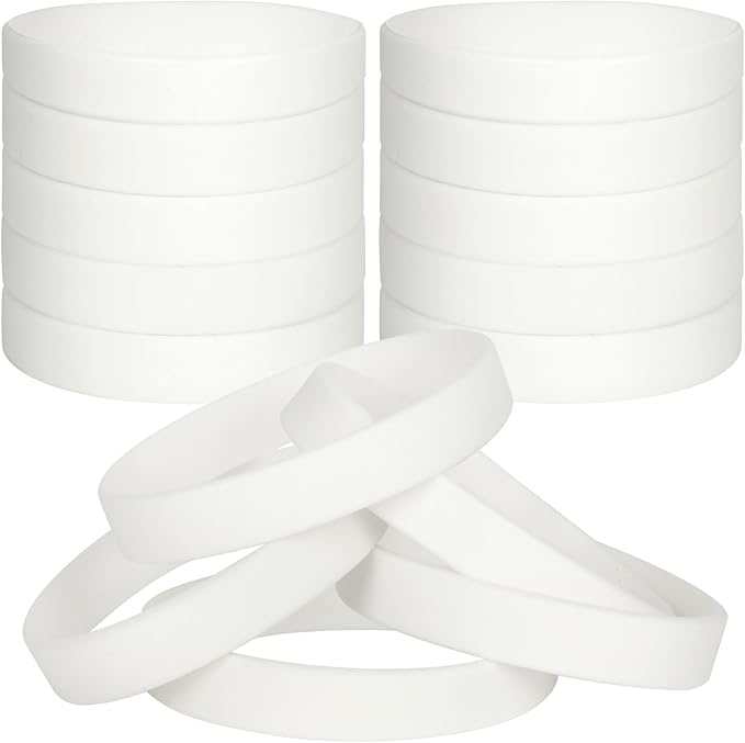 50 PCS Silicone Bracelets Wristbands for kid, Sports Rubber Elastic Wristband Bracelet for Party Decorations Favors Set Pack White