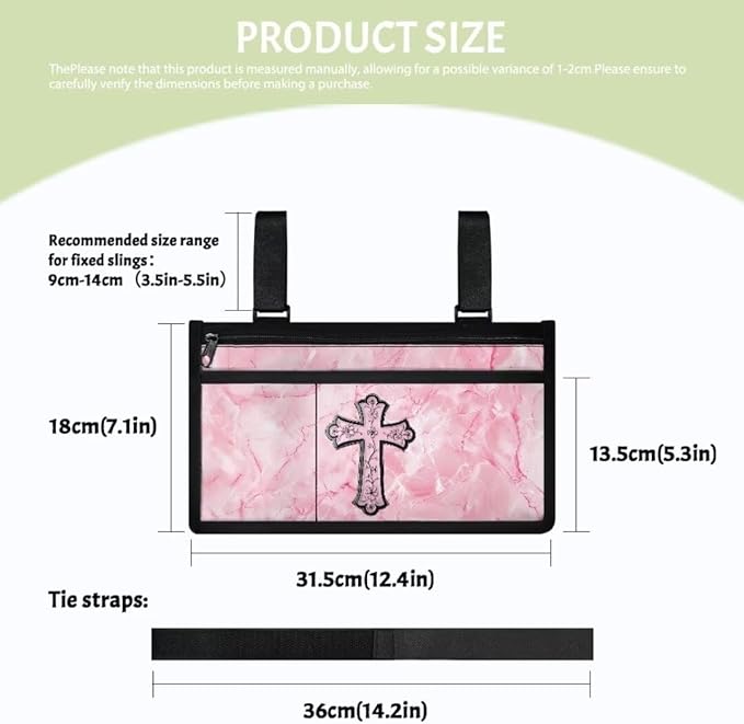 ZOUTAIRONG Pink Cross Wheelchair Side Bag Walker Pouch Bag with Cup Holder,Wheelchair Bags to Hang on Side for Walker, Rollator, Electric Scooter Wheelchairs, Ideal Gift for Seniors