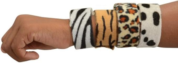 ArtCreativity Animal Print Slap Bracelets for Kids, Set of 8, Assorted Slap Bands with Zebra, Cheetah, Tiger, and Cow Prints, Zoo, Safari, and Animal Birthday Party Favors and Goodie Bag Fillers