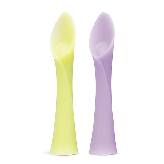 Olababy 100% Silicone Soft-Tip Training Spoon for Baby Led Weaning 2pack (Lemon/Lilac)
