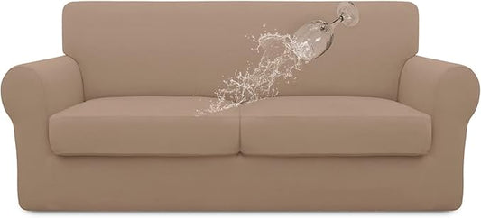 Easy-Going 100% Dual Waterproof Oversized Loveseat Cover Stretch Soft Couch Cover for Dogs, Sofa Slipcover for 2 Separate Cushion Couch Leakproof Furniture Protector for Kids, Pets Camel