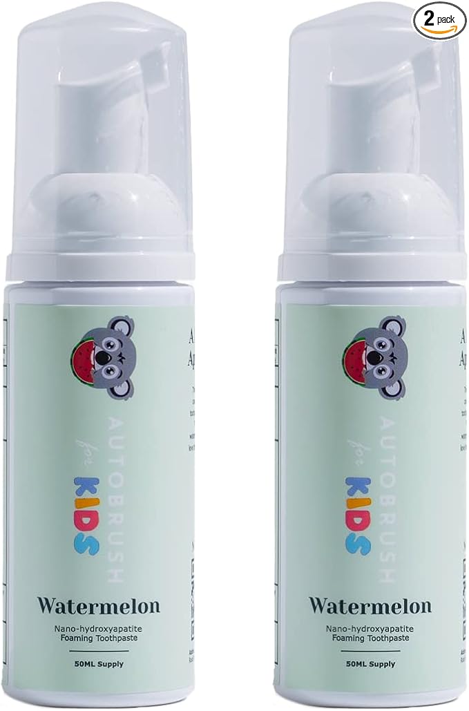 autobrush Kids Fluoride-Free Foaming Toothpaste Watermelon Flavor for Electric or U-Shaped Toothbrush, SLS-Free, Training Toothpaste, Anti-Cavity (2 Pack)