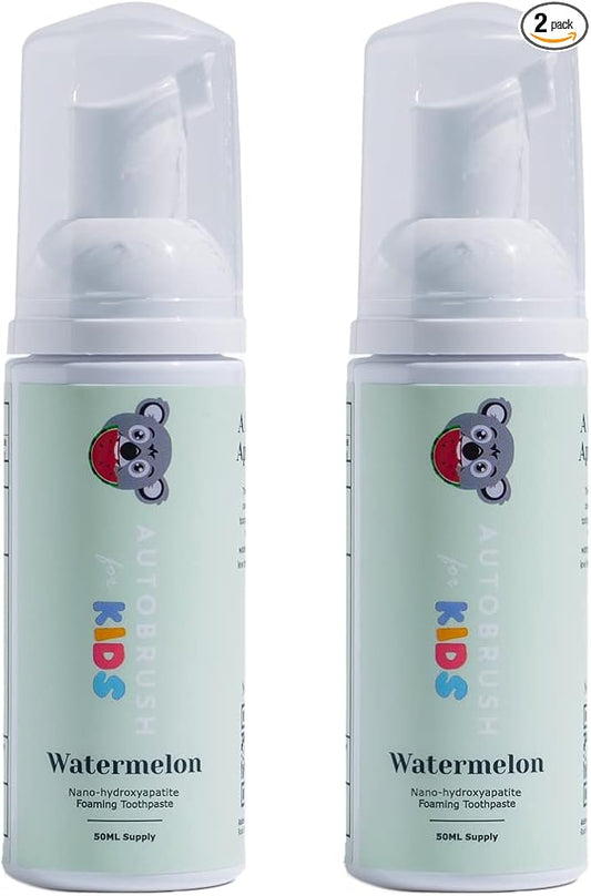 autobrush Kids Fluoride-Free Foaming Toothpaste Watermelon Flavor for Electric or U-Shaped Toothbrush, SLS-Free, Training Toothpaste, Anti-Cavity (2 Pack)