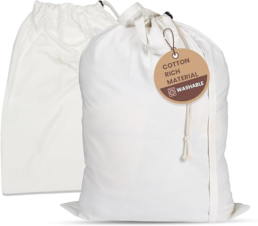 LFH Home Cotton Canvas Large Laundry Bag with Handle, Heavy Duty Drawstring Closure Washable Laundry Bags School Travel, Home, Hotel, College Dorm, Organizer Sack, Cloths 20x30-White, Thanks Giving