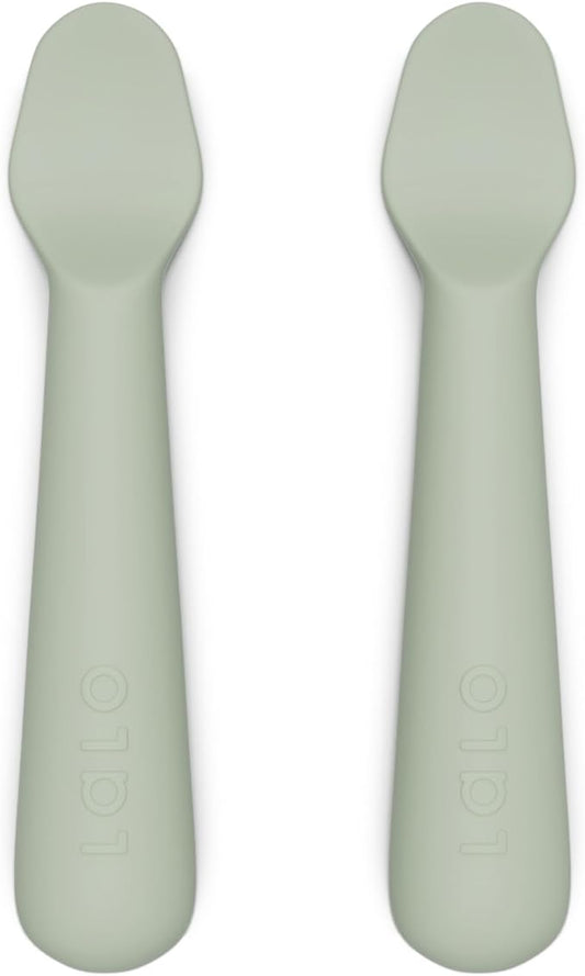 Lalo Little Spoon Set - 2 Piece Baby Spoons Set for Infants & Babies - Made From Food Grade Silicone Dishwasher Safe - Baby Feeding Essentials for Early Stage Mealtime - Sage