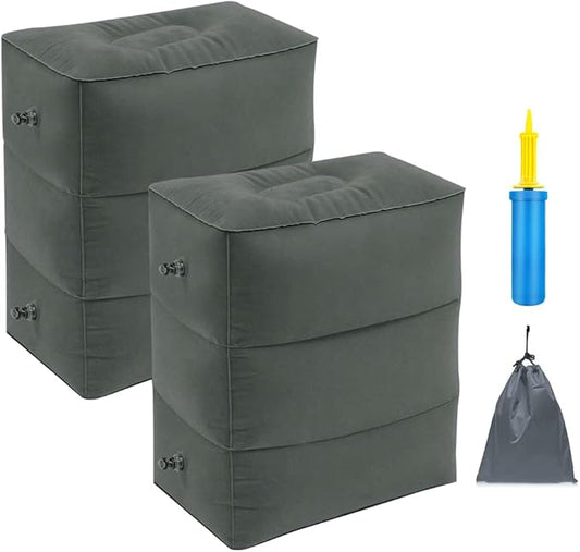 Travel Foot Rest Pillow, Portable Inflatable with Double Hand Pump Adjustable Three Layers Height Pillow for Foot Rest on Airplanes,Cars,Buses,Trains,Office Kids to Sleep on Long Flights (dark gray 2)