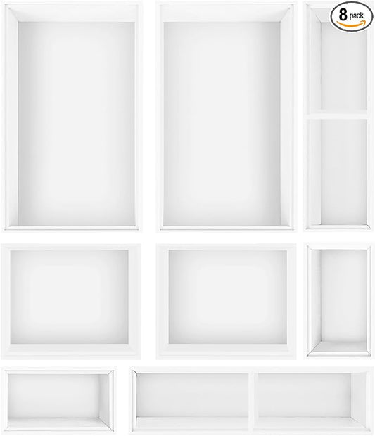 Bamboo Drawer Organizer Set, 8 PCS Multi-Use Wood Drawer Storage Boxes, Junk Drawer Organizer Divider Bins for Kitchen, Bathroom, Office Desk, Makeup, Jewelry, Utensils