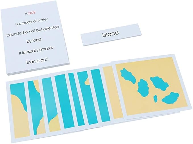 Kghios Land and Water Form Cards Set- Montessori Materials for Kids Geography Educational Tools Preschool Early at Home Learning Toys