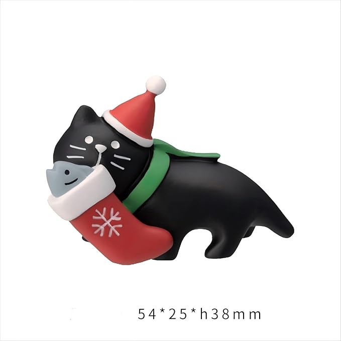 Set of 4 Mini Christmas Figurines - Christmas Tree, Black Cat and Two Santa, Cute Resin Decorations for Christmas, Perfect for Fairy Garden and Christmas Decor Gifts