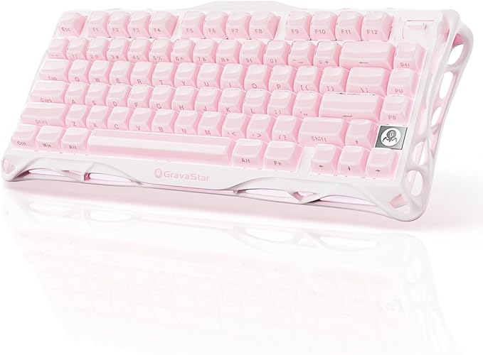 GravaStar Mercury K1 75% Pink Wireless Keyboard, Aluminum Alloy Exoskeleton Design Mechanical Gaming Keyboard, Gasket Hot-Swap Socket, Linear Switches, RGB Backlit