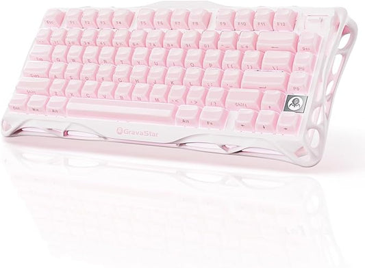 GravaStar Mercury K1 75% Pink Wireless Keyboard, Aluminum Alloy Exoskeleton Design Mechanical Gaming Keyboard, Gasket Hot-Swap Socket, Linear Switches, RGB Backlit