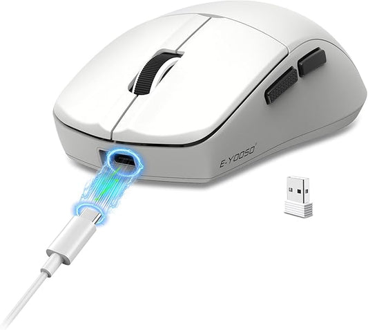 E-YOOSO XuanGui Rechargeable Wireless Mouse,Bluetooth Mouse for Laptop,Tri-Mode 2.4G/BT5.1/USB C,150 Hour Battery Life,5-Level DPI 4000 Max,50g Lightweight,for Laptop/PC/Computer/Mac/Tablet (White-2)