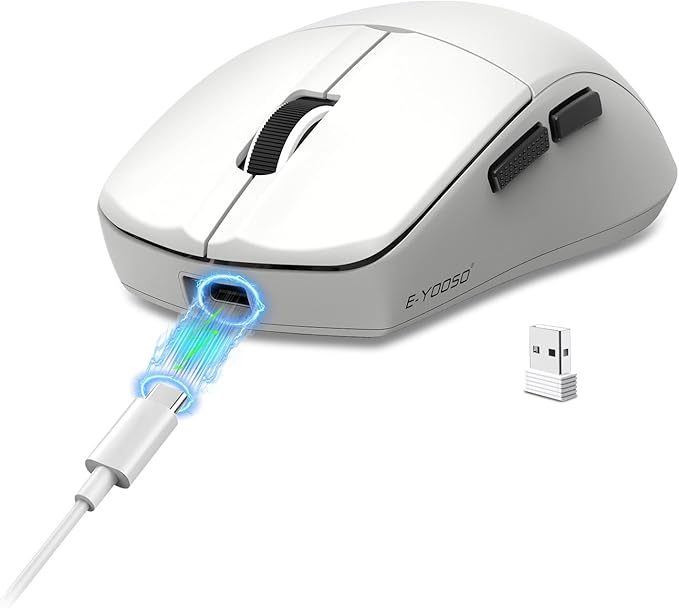 E-YOOSO XuanGui Rechargeable Wireless Mouse,Bluetooth Mouse for Laptop,Tri-Mode 2.4G/BT5.1/USB C,150 Hour Battery Life,5-Level DPI 4000 Max,50g Lightweight,for Laptop/PC/Computer/Mac/Tablet (White-1)