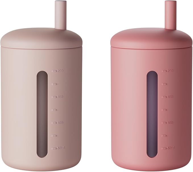 Silicone Straw Cup, 200ml Trainer Cup Toddler Training Straw Cup for Boys and Girls, Unbreakable, 100% Food Grade Silicone (Blush/Mauve)