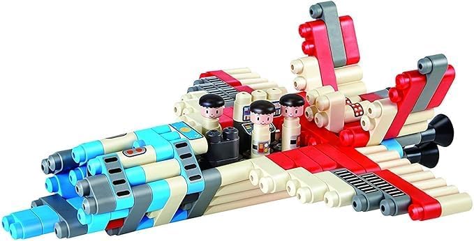 Hape PolyM Space Adventure Rocket Construction Kit | 138 Piece Building Brick Toy Play Set for Kids - Figurines and Accessories Included