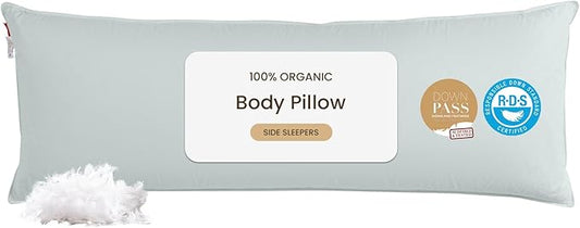 Goose Down Body Pillows for Adults, Large Body Pillow for Side Sleeper, Hugging Feather Body Pillow Insert, Cooling Full Length Long Pillow for Bed with 100% Organic Cotton Shell, (Baby Blue 20"x60")