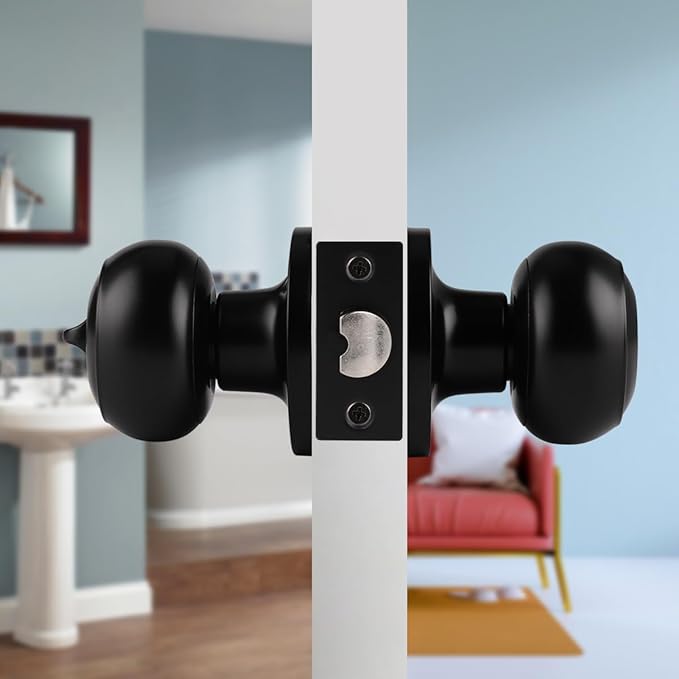 Probrico Matte Black Door Knobs, Door Handles with Lock and Knob, Keyless Interior Doorknobs for Bathroom Bedroom, 2 Pack