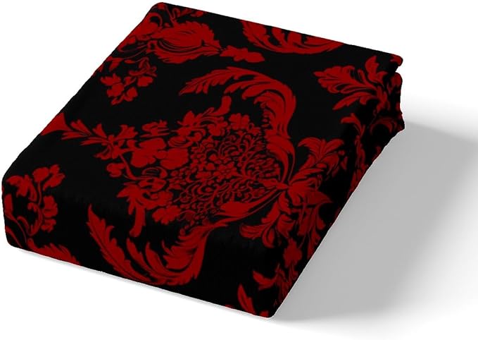 Feelyou Red Black Vintage Damask Floral Duvet Cover Set Oriental Antique Bedding Set Twin Size for Kids Boys Girls Gothic Bohemia Floral Comforter Cover Luxury Flower Quilt Cover,No Comforter