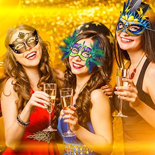 Blulu Mardi Gras Masks Paper Carnival Parade Faux Feather Face Masks Masquerade Party New Orleans Novelty Decorations Fantasy for Women Man Costume Party Favors