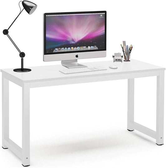 Tribesigns Computer Desk, 55 inch Large Office Desk Computer Table Study Writing Desk for Home Office, White + White Leg
