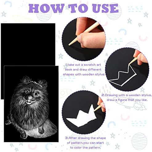 Gersoniel 50 Pieces Scratch Paper Art Set Craft Kits Black Coated Scratchboard Black Scratch Off Paper with Wooden Stylus for Valentine's Day Gifts Birthday Party Supplies