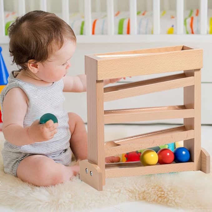 Adena Montessori Play Kit for 11-12 Months Baby,7 in 1 Learning Educational Toys for Toddler,Include Multi-Shapes Puzzle,Ball Tracker,Wooden Shapes Drop and More,Christmas Birthday Gift for Boys Girl